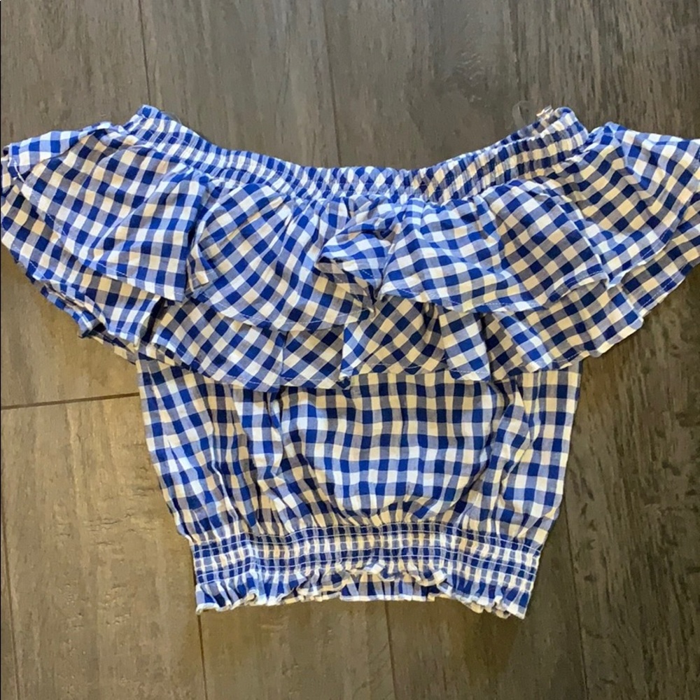 Gingham off shoulder crop top